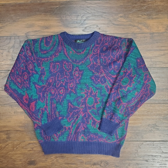 Vintage Other - Vintage Melange Abstract Multicolor Knit Sweater Size Large